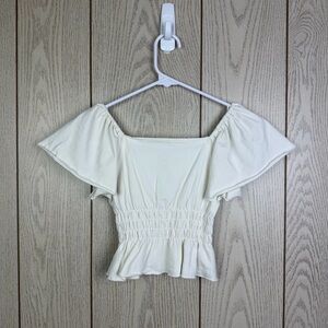 With Jules Big Girls Short Sleeve Crop Peplum Top Medium Cream $42